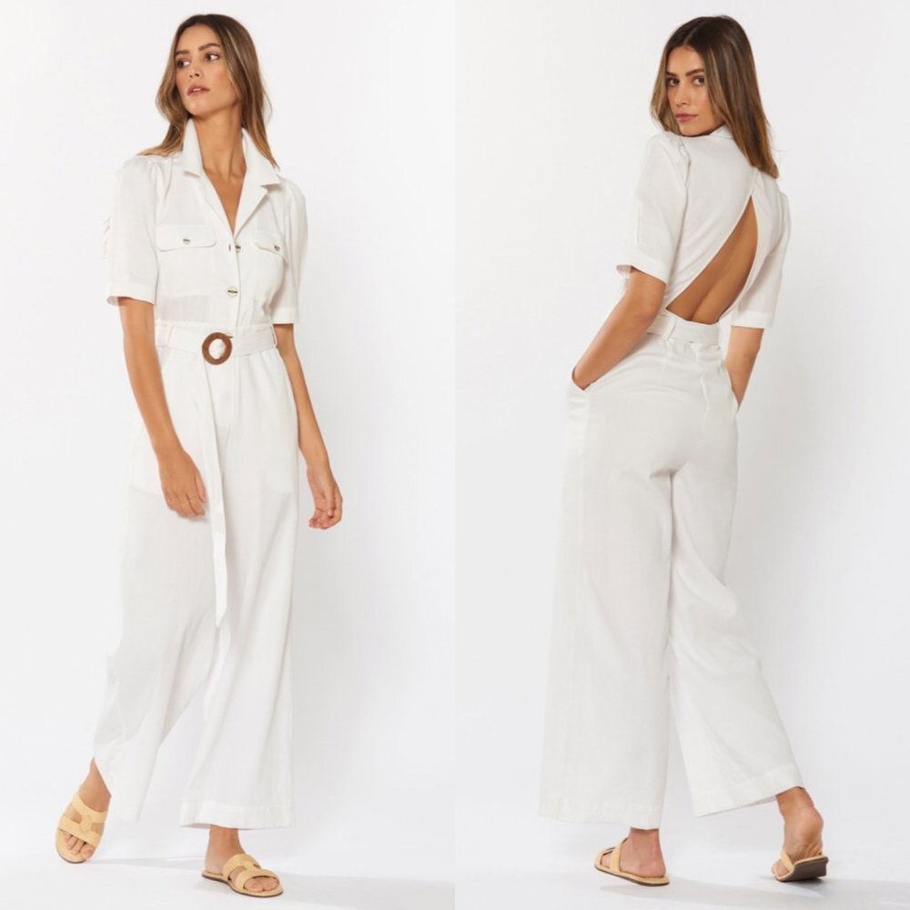 NEW Red Carter Esther White Button Down Jumpsuit